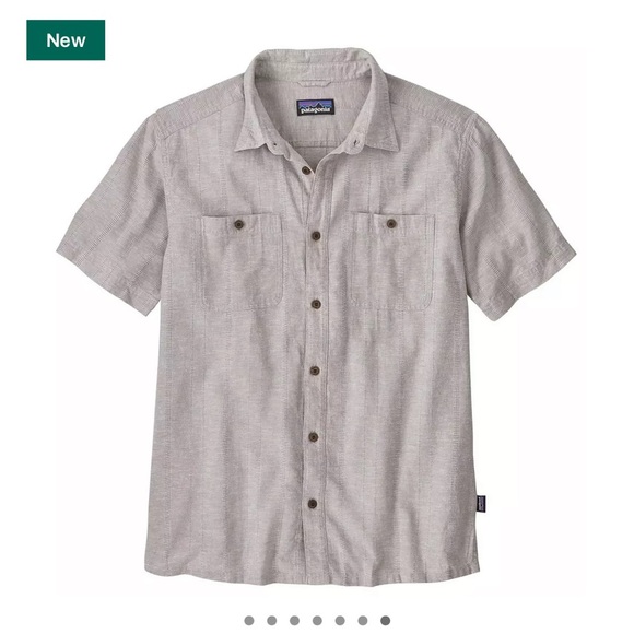Patagonia Men's Medium Back Step Short Sleeve Shirt Salt Grey NWT Button-Up - Picture 4 of 11